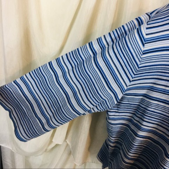 Y2K Classic Elements Plus Size 20 22 Blue Striped Shirt Top Collared Stretch - Picture 6 of 7